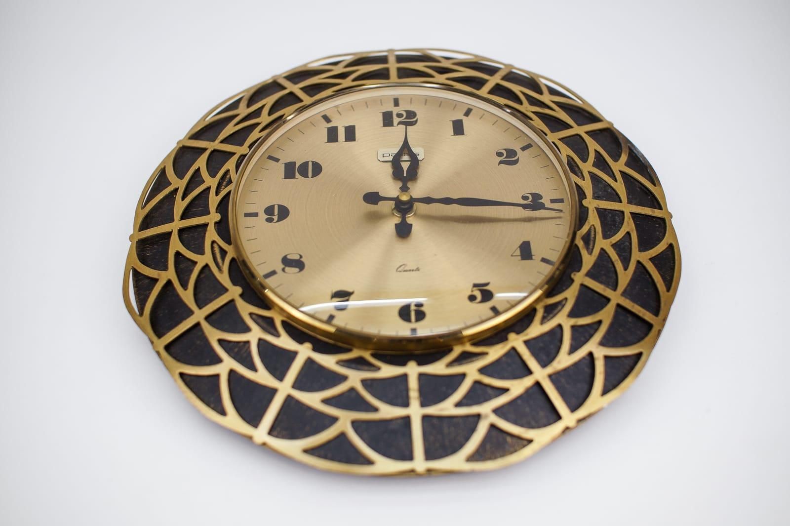 Mid Century Modern Spider Web Wall Clock In Brass By Pallas, 1960s photo for sale