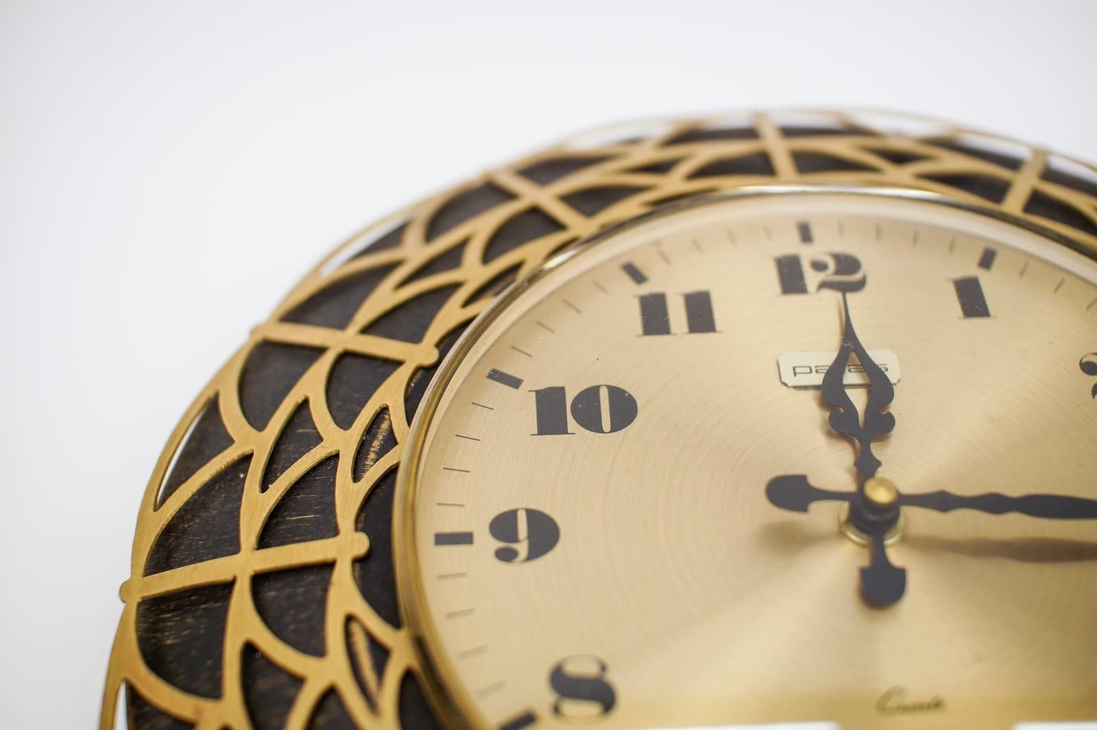Mid Century Modern Spider Web Wall Clock In Brass By Pallas, 1960s photo vinterior