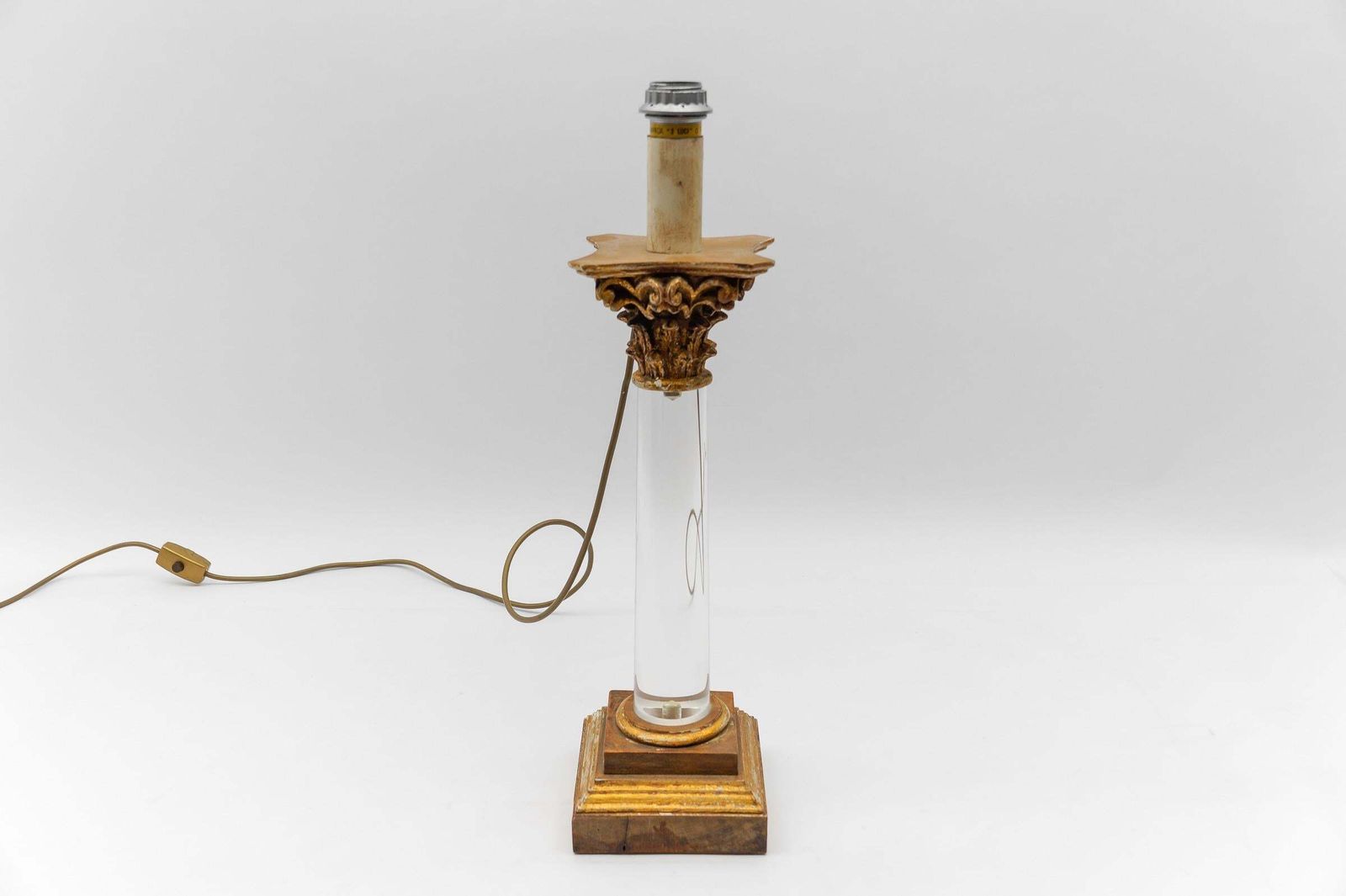 Italian Mid Century Modern Acrylic & Wood Table Lamp Base, 1960s Italy photo Lighting