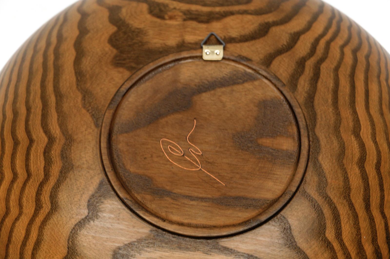 Mid Century Modern Handmade Artist's Wooden Plate With Copper Signature, 1960s photo buy