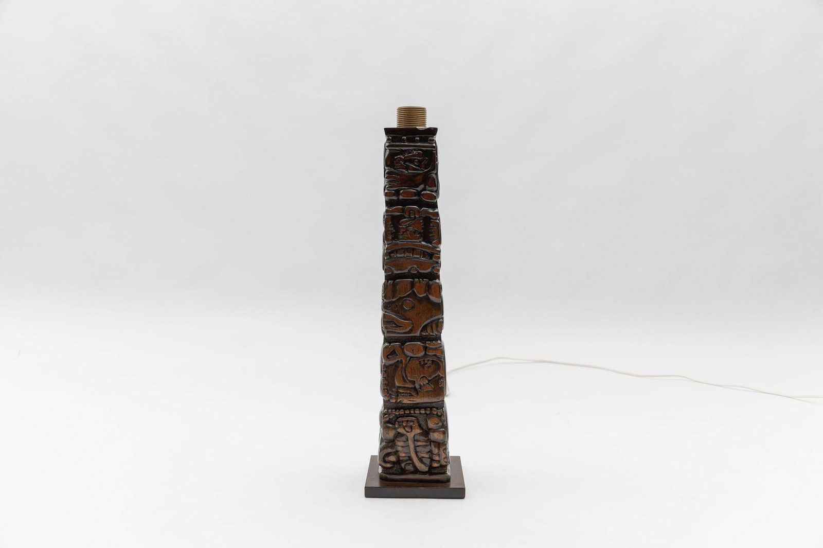 Hand Carved Wooden Mayan Totem Table Lamp By Temde Honduras, Switzerland 1960s photo buy