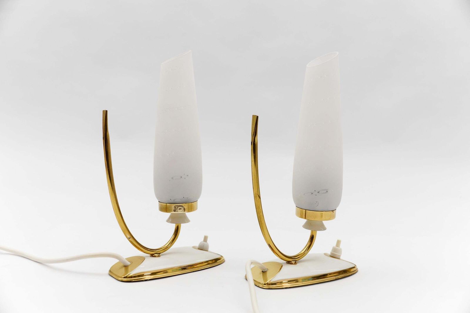 photo for sale Lovely Mid Century Modern Brass And Glass Table Lamps, 1950s