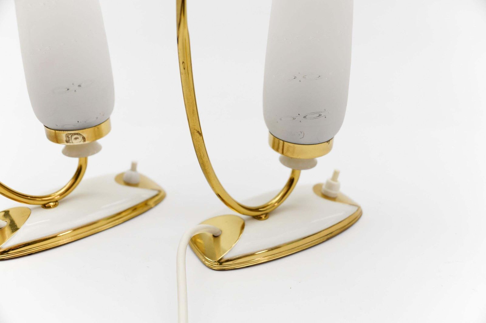 764.0 Lovely Mid Century Modern Brass And Glass Table Lamps, 1950s photo