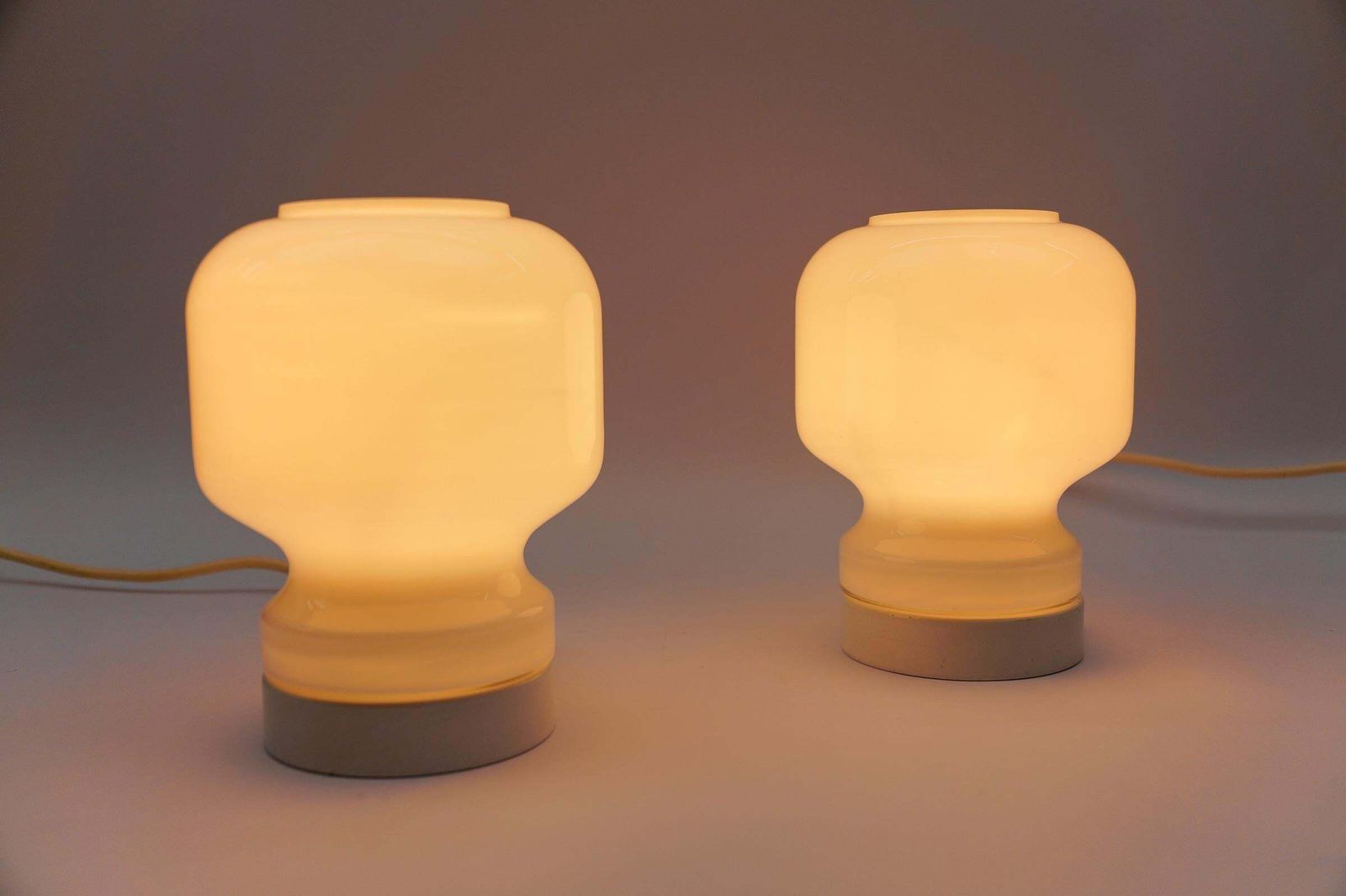 Lovely Pair Of Mid Century Modern Opal Glass Table Lamps, 1960s photo for sale