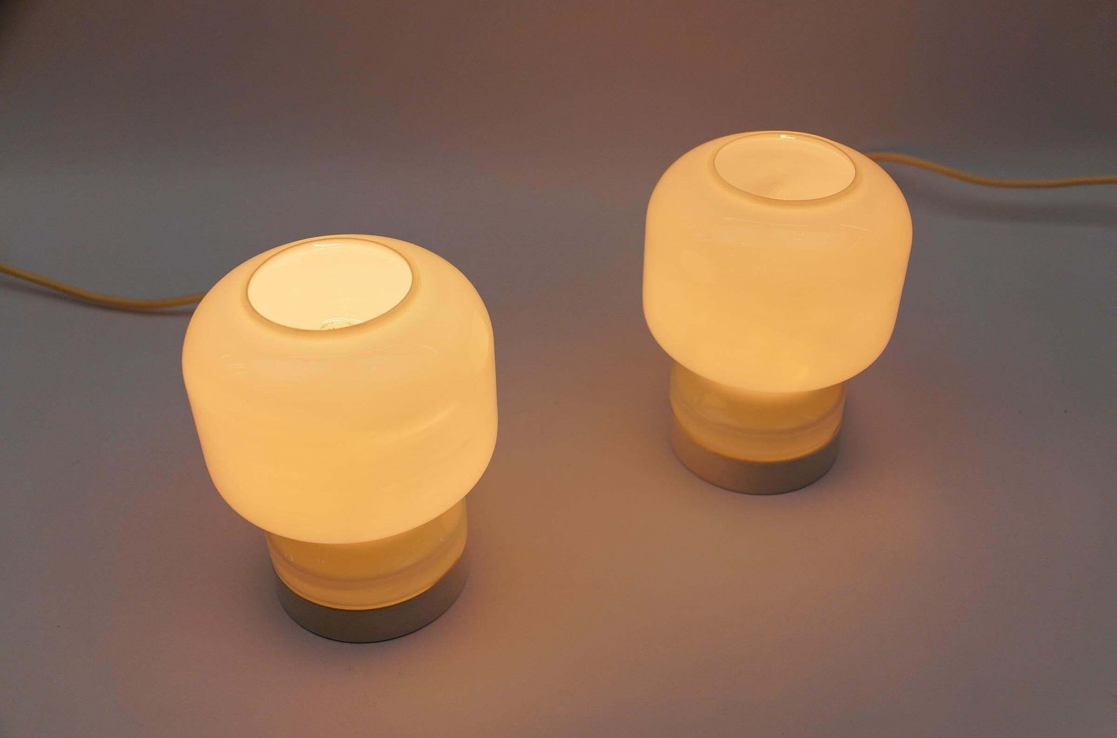photo for sale Lovely Pair Of Mid Century Modern Opal Glass Table Lamps, 1960s