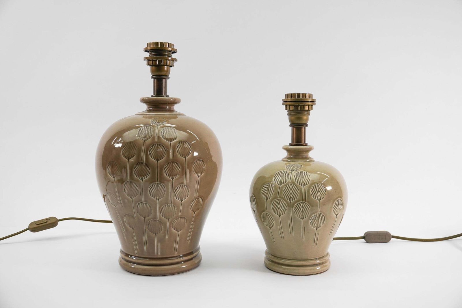 Two Scandinavian Ceramic Table Lamps With Great Leaf Pattern, 1960s photo furniture