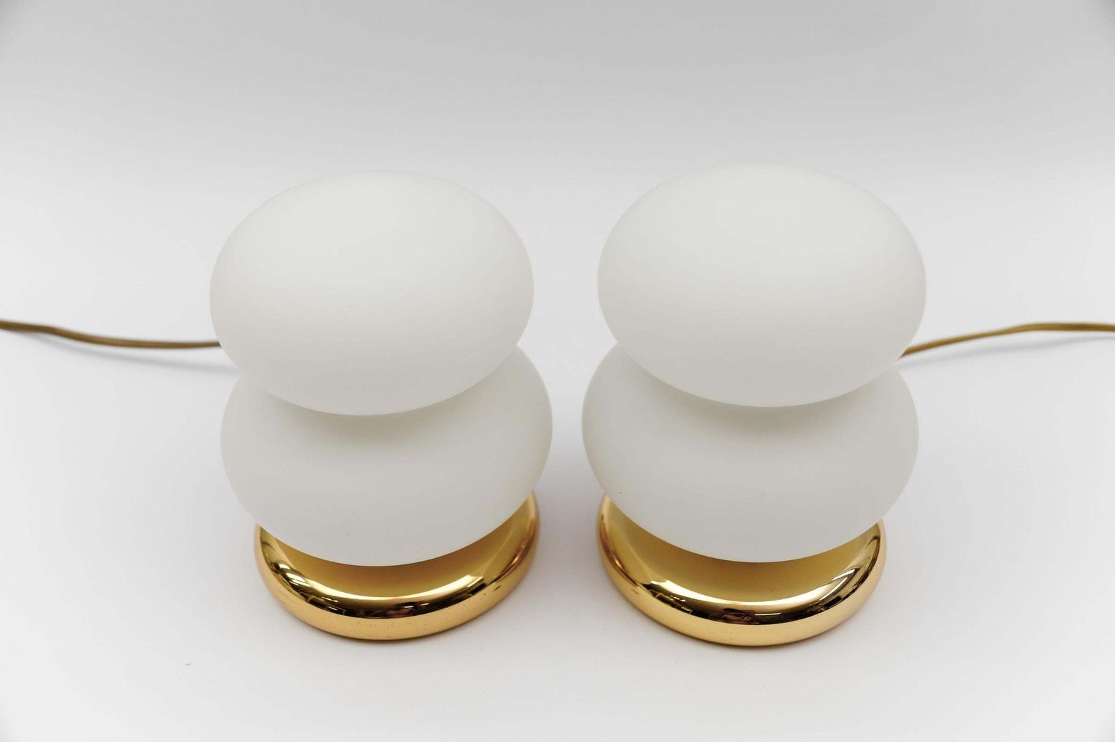 photo for sale Lovely Pair Of Mid Century Modern Gold And Opal Glass Table Lamps, 1960s
