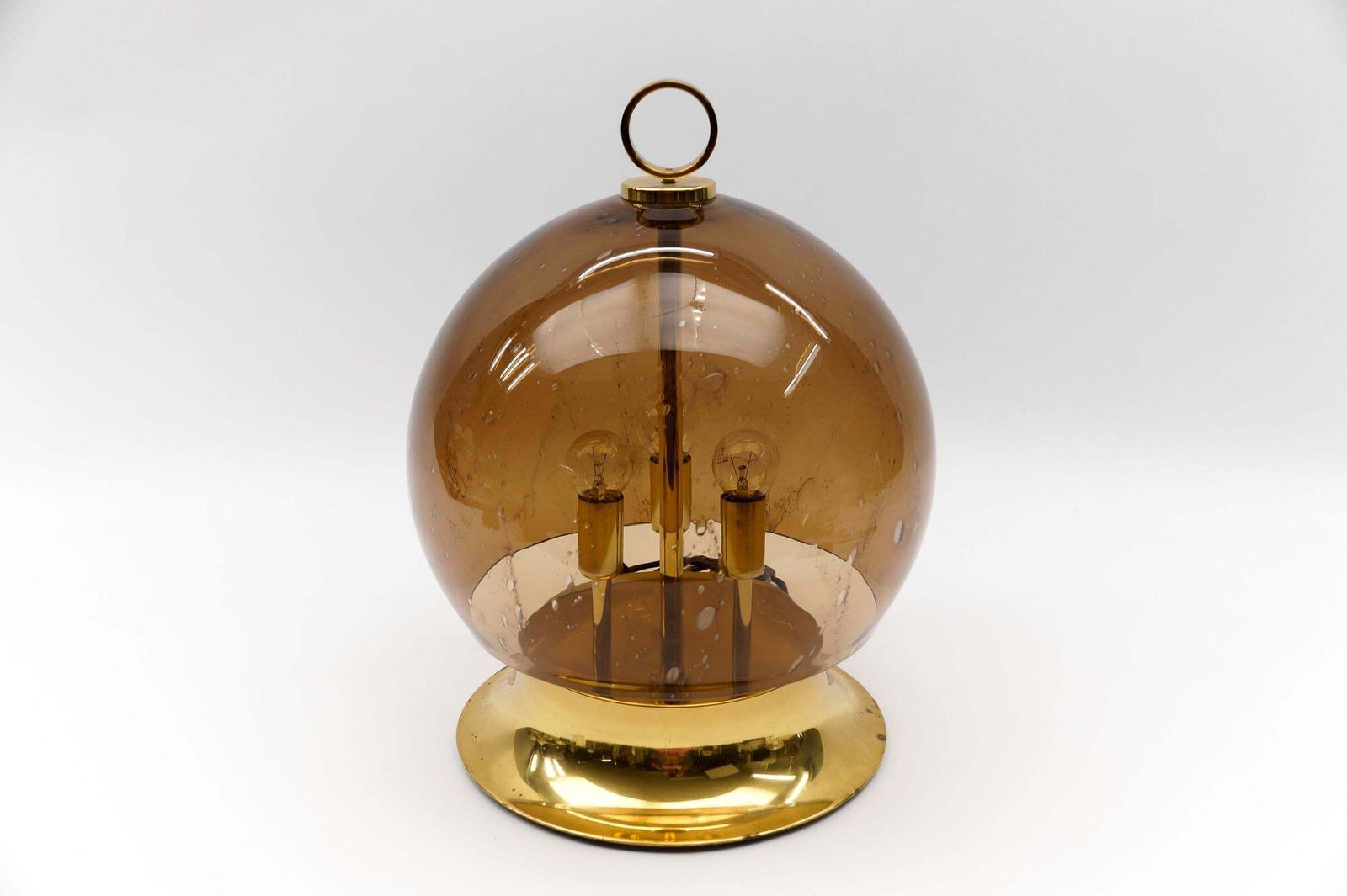 Mid Century Modern Table Lamp Made In Smoked Glass And Brass, 1960s photo Lighting