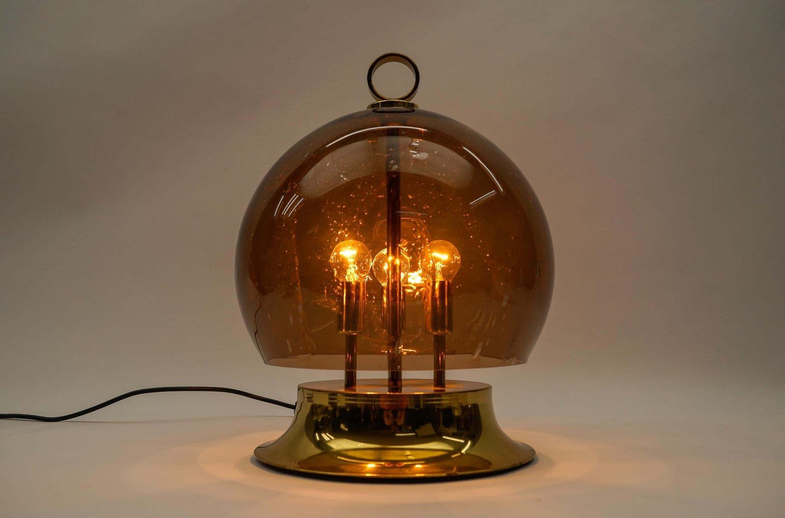 Mid Century Modern Table Lamp Made In Smoked Glass And Brass, 1960s photo buy