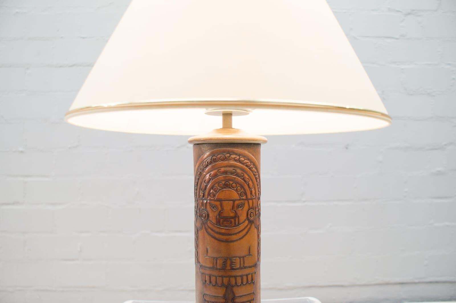 Rare Handcrafted Leather Table Lamp With Maja Motiv By Kaiser Leuchten, 1960s photo vintage