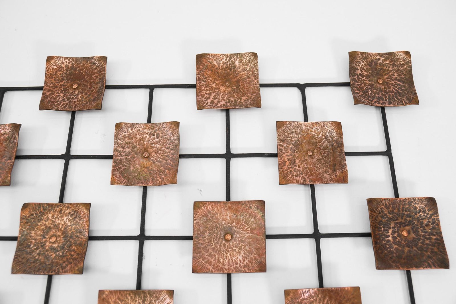 Hang Finished Artist Mural Made Of Copper Elements On A Metal Lattice Frame photo vinterior