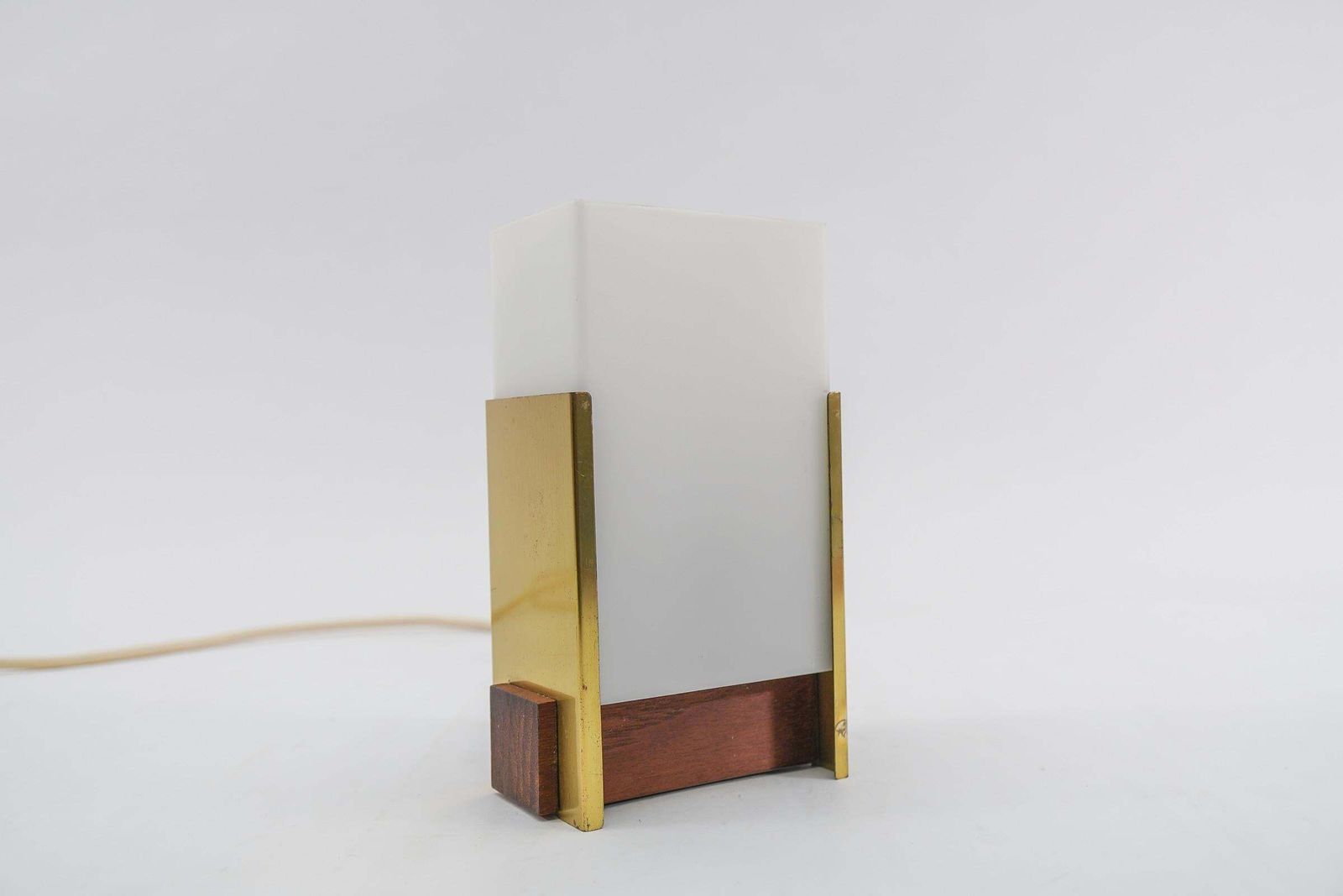 Scandinavian Table Lamp Made In Teak, Opal Glass And Brass, 1960s photo Lighting
