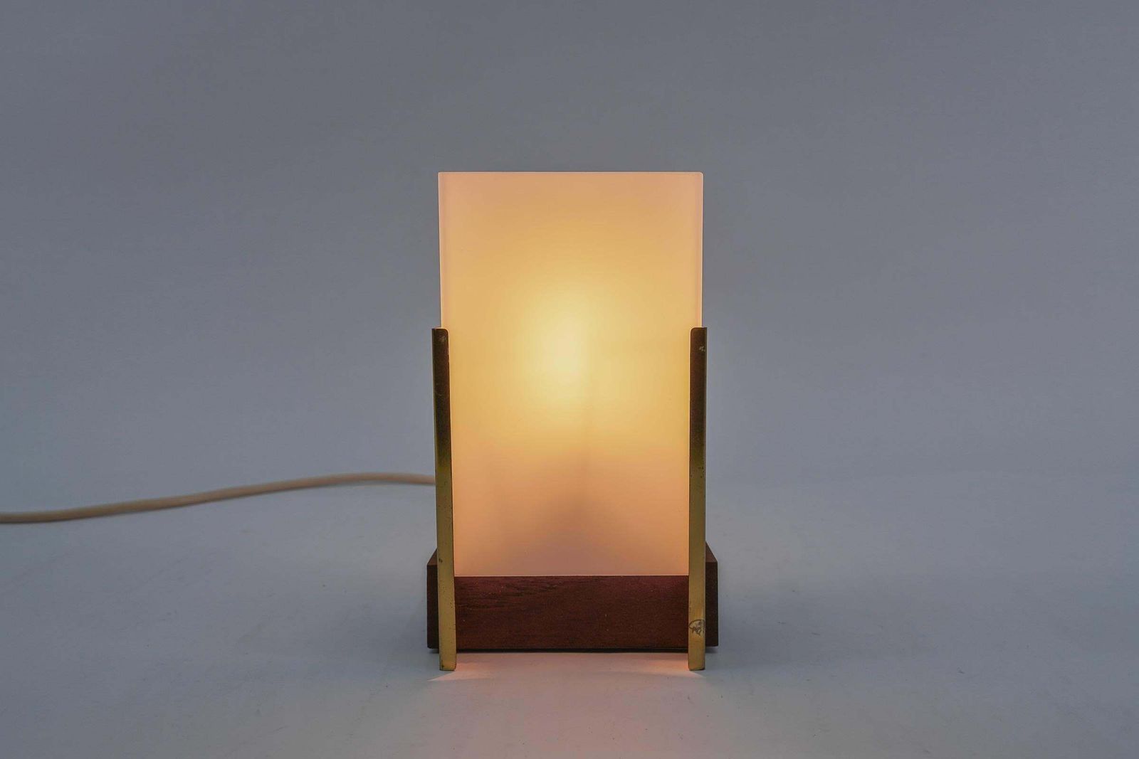 Scandinavian Table Lamp Made In Teak, Opal Glass And Brass, 1960s photo vinterior