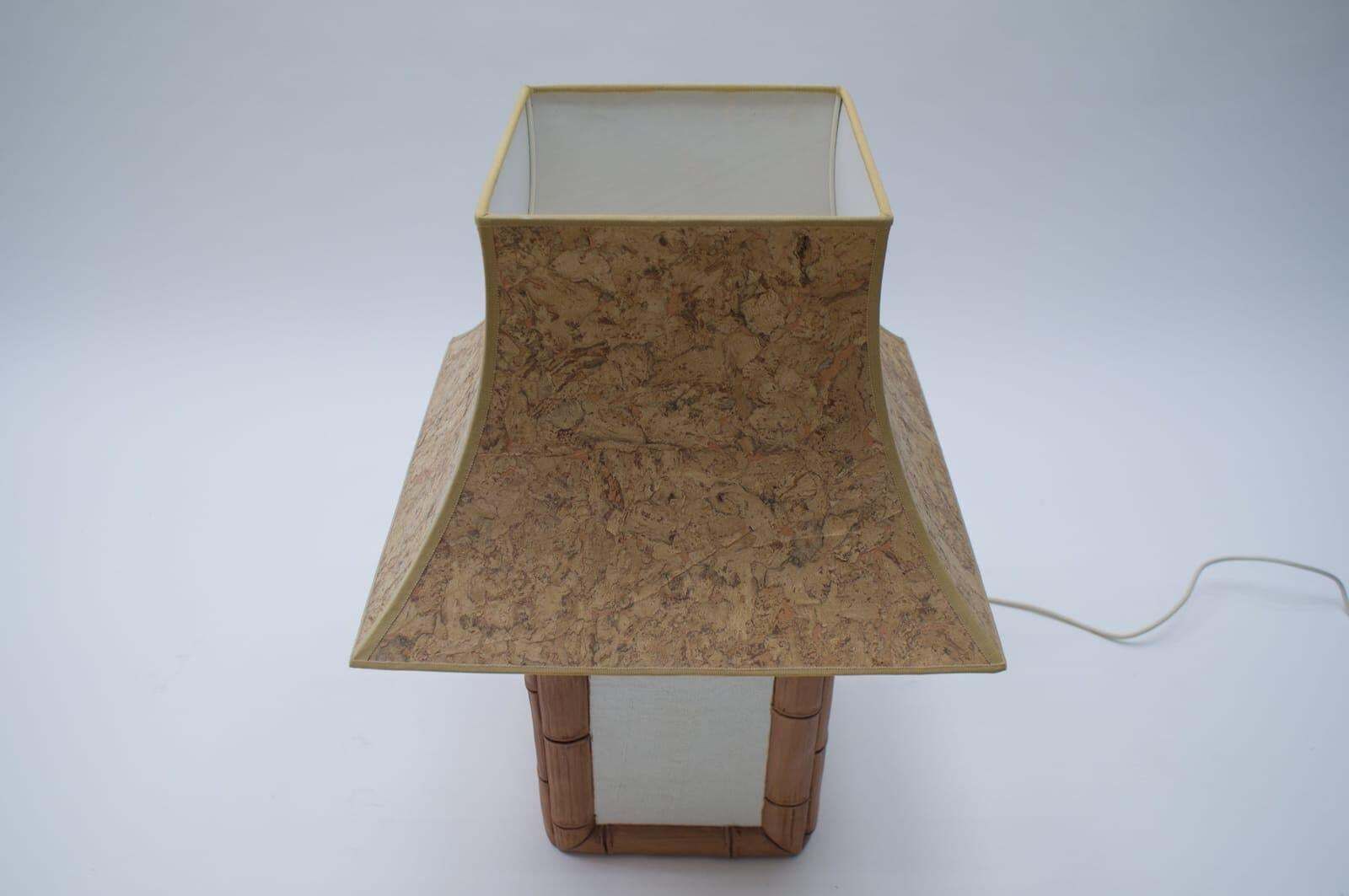 Ceramic Table Lamp With Cork Shade In Japan Bamboo Look By Leola, 1970s, Germany photo Lighting