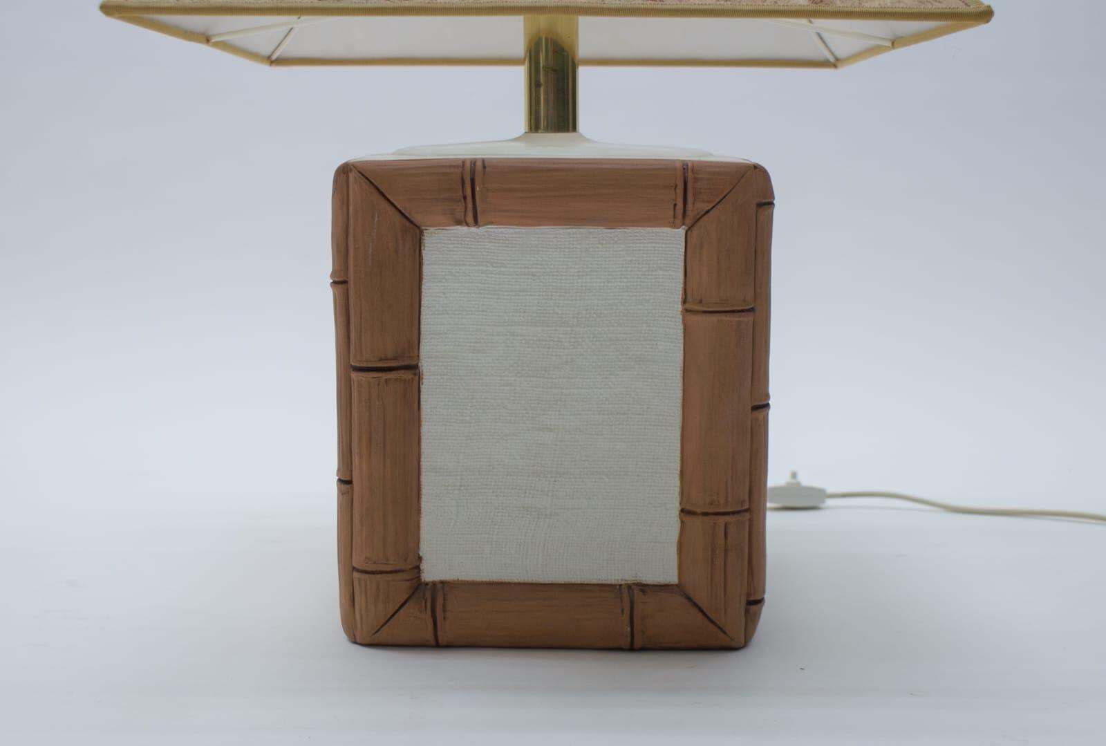 Ceramic Table Lamp With Cork Shade In Japan Bamboo Look By Leola, 1970s, Germany photo vinterior