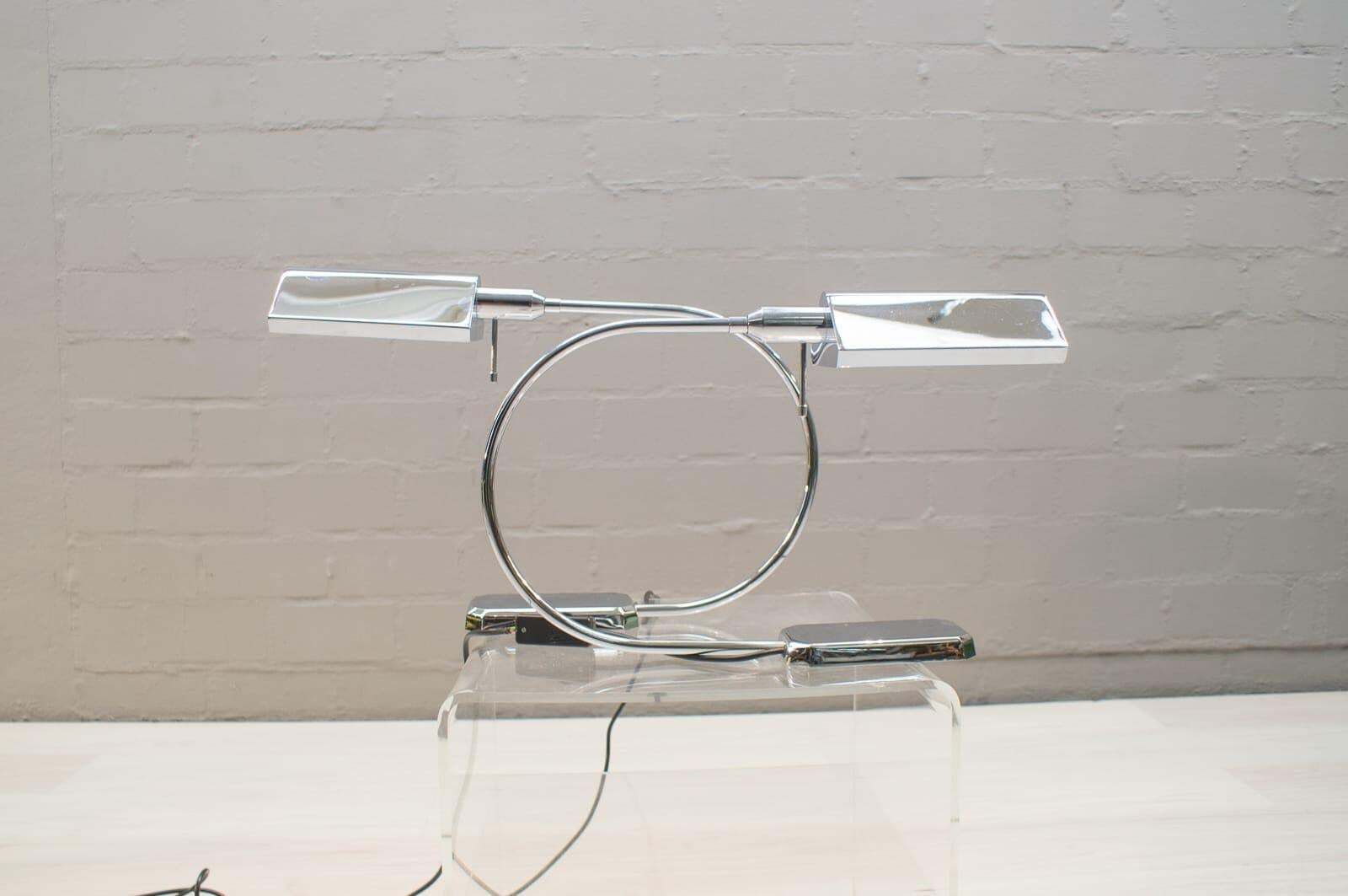 Rare Pair Vintage Chrome Arc Table Lamps By Vereinigte Werkstätten München 1970s photo for sale