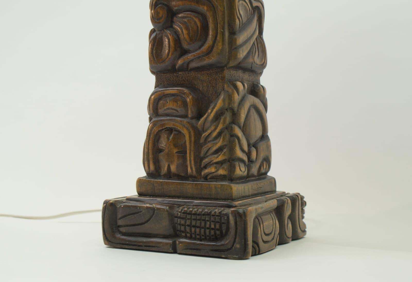 photo furniture Pair Of Rare Hand Carved Wooden Table Lamps From Temde, Switzerland, 1960s