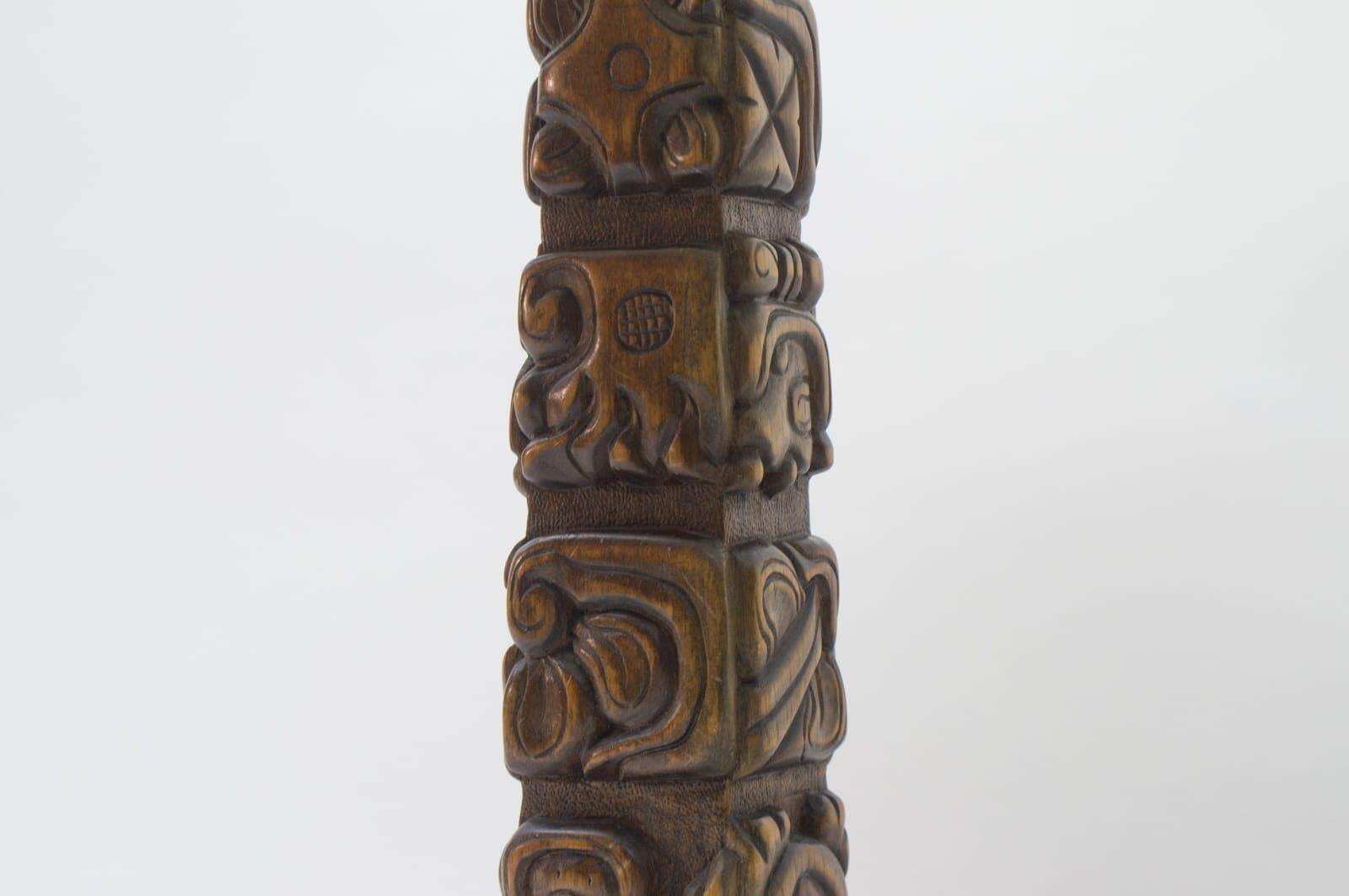 photo for sale Pair Of Rare Hand Carved Wooden Table Lamps From Temde, Switzerland, 1960s