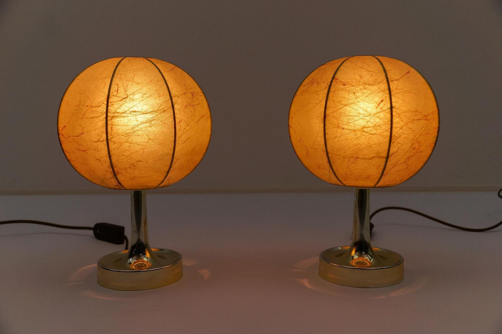 Pair Of Mid Century Modern Marbled Cocoon Tulip Table Lamps From Goldkant, 1950s photo for sale