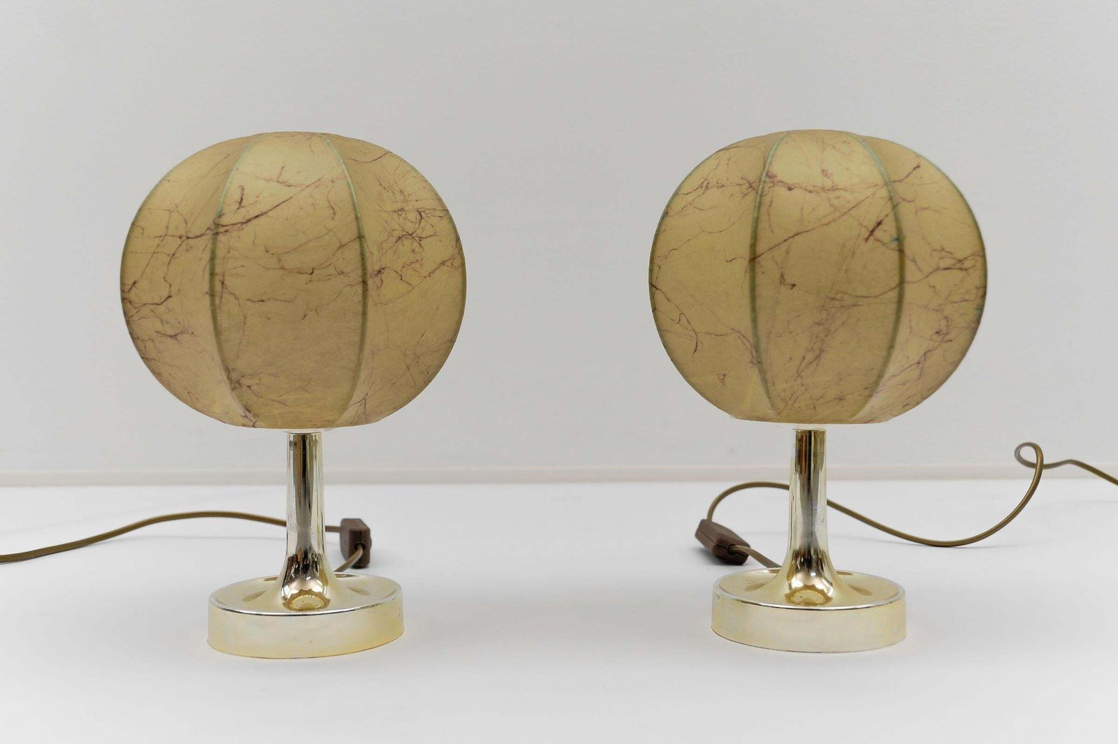 Pair Of Mid Century Modern Marbled Cocoon Tulip Table Lamps From Goldkant, 1950s photo Lighting
