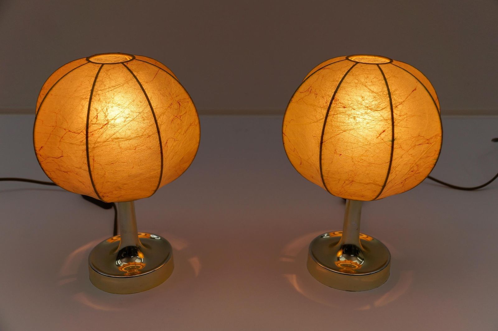Pair Of Mid Century Modern Marbled Cocoon Tulip Table Lamps From Goldkant, 1950s photo vintage