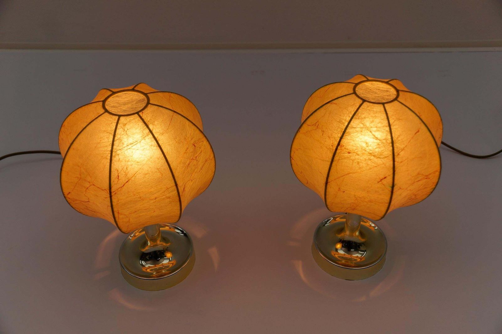 photo for sale Pair Of Mid Century Modern Marbled Cocoon Tulip Table Lamps From Goldkant, 1950s