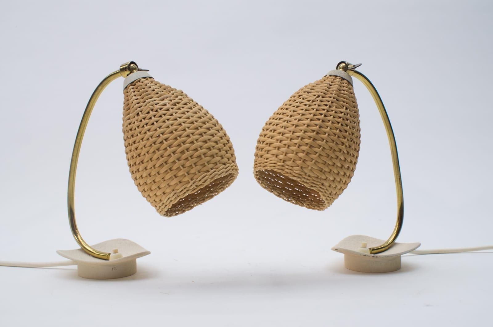 photo furniture Pair Of Lovely Brass And Wicker Table Lamps From The 1950s, Austria