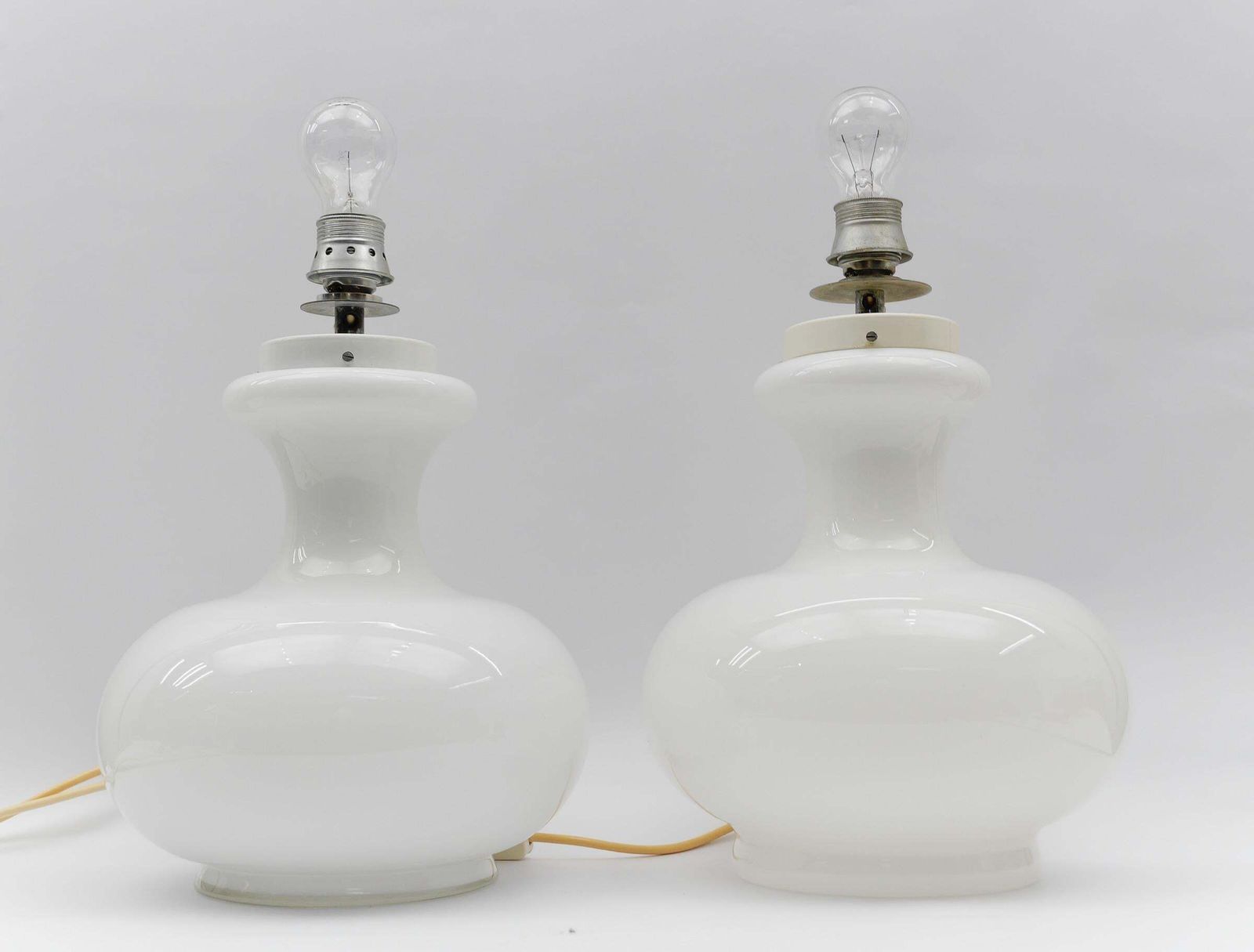 Lovely Pair Of Mid Century Modern Opal Glass Table Lamp Bases, 1960s photo for sale