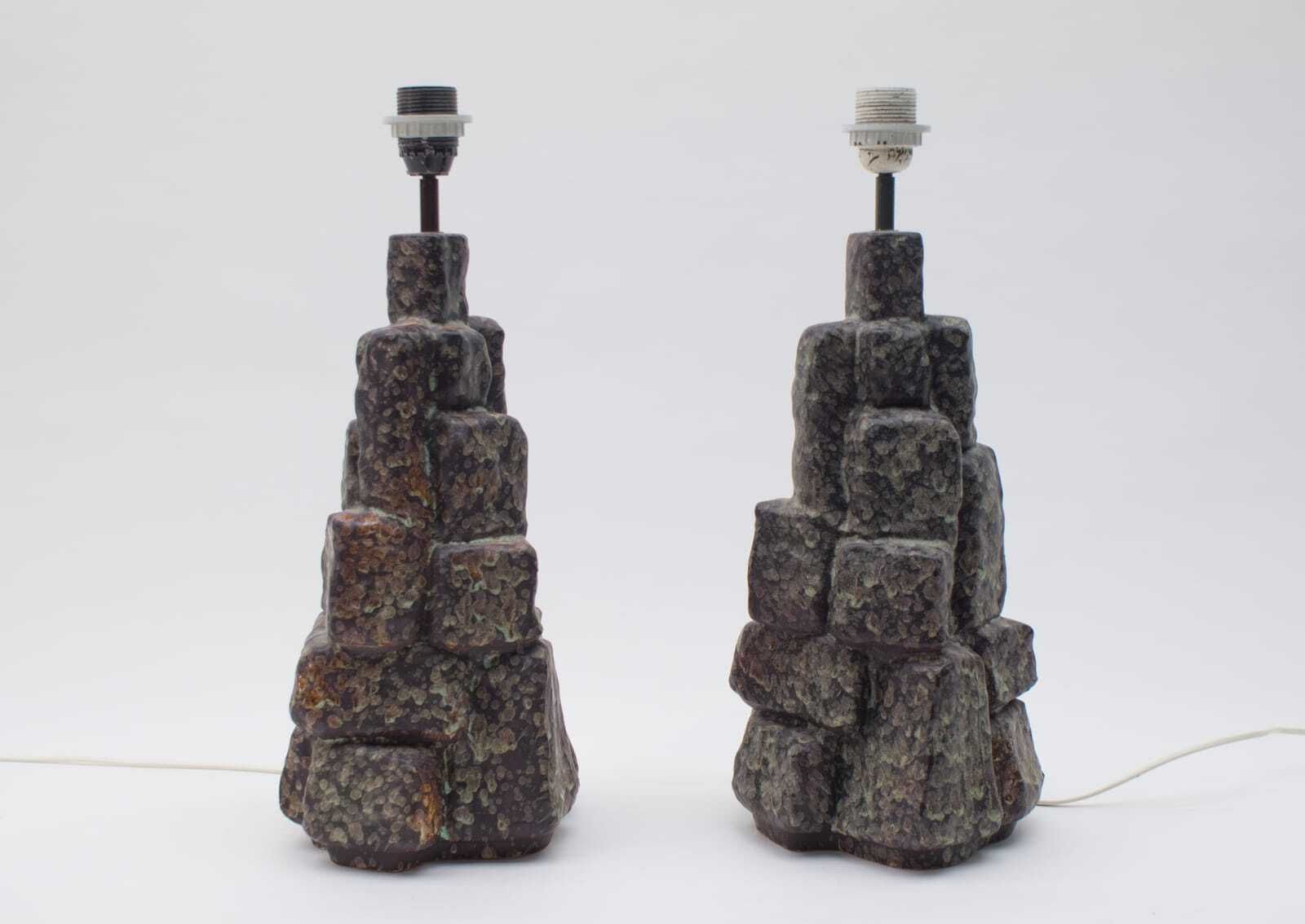 Pair Of Large Ceramic Table Lamps In The Shape Of Rocks, 1960s Italy