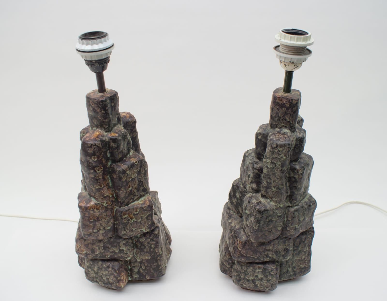 Pair Of Large Ceramic Table Lamps In The Shape Of Rocks, 1960s Italy photo buy