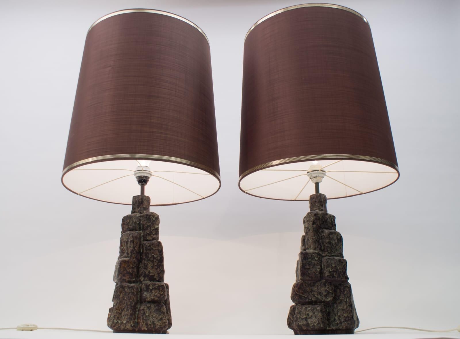 Pair Of Large Ceramic Table Lamps In The Shape Of Rocks, 1960s Italy photo vintage
