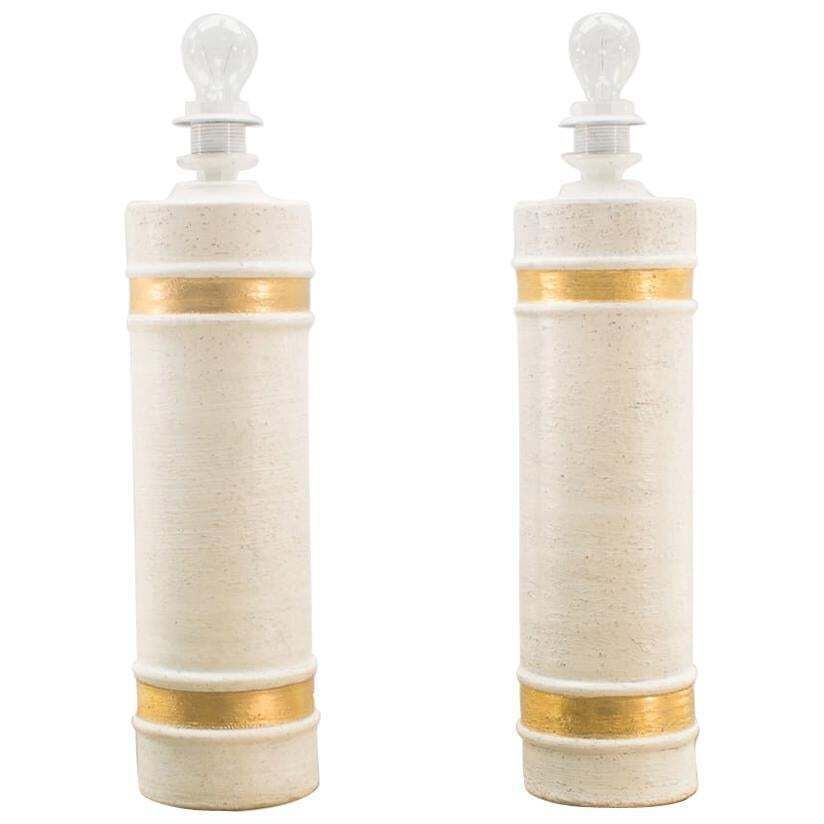 Pair Of Handmade Ceramic Table Lamps By Bitossi For Bergboms Sweden, 1960s
