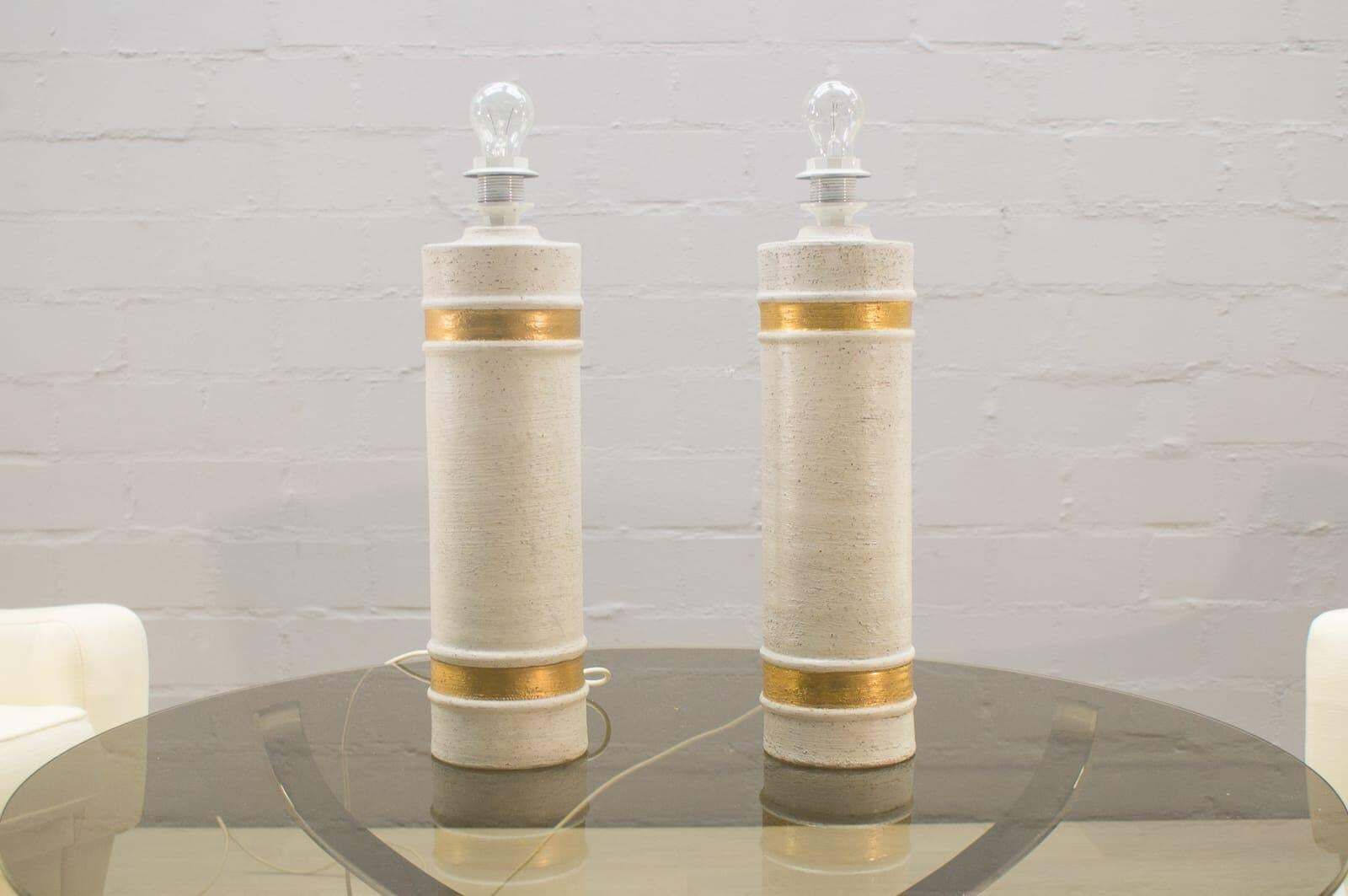 Pair Of Handmade Ceramic Table Lamps By Bitossi For Bergboms Sweden, 1960s photo vinterior