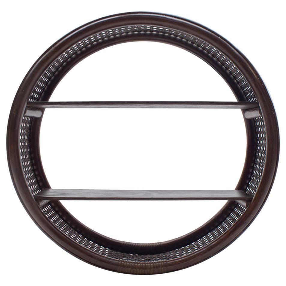 Round Bamboo And Wicker Wall Shelf, 1970s, Italy
