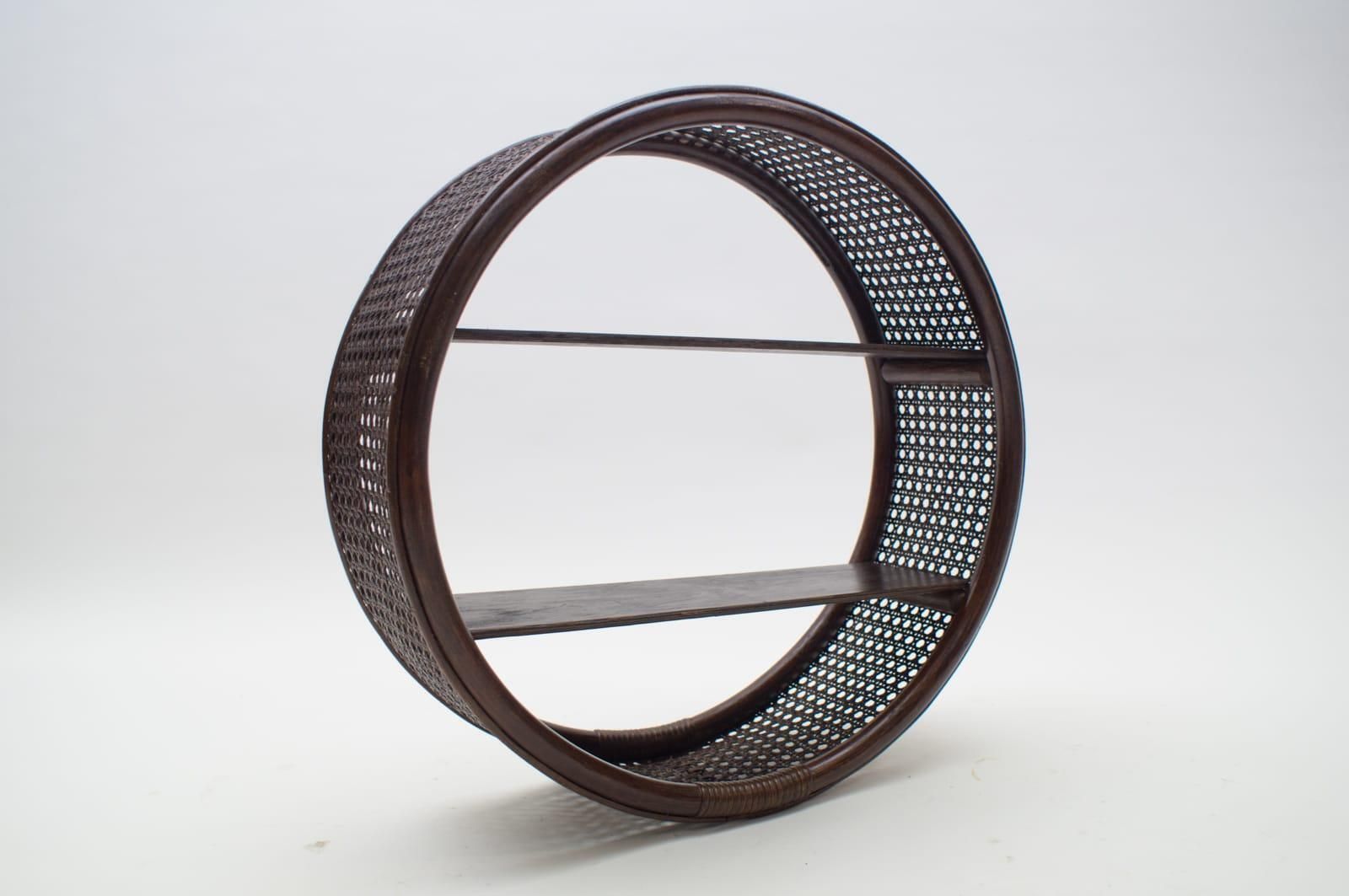 Round Bamboo And Wicker Wall Shelf, 1970s, Italy photo furniture