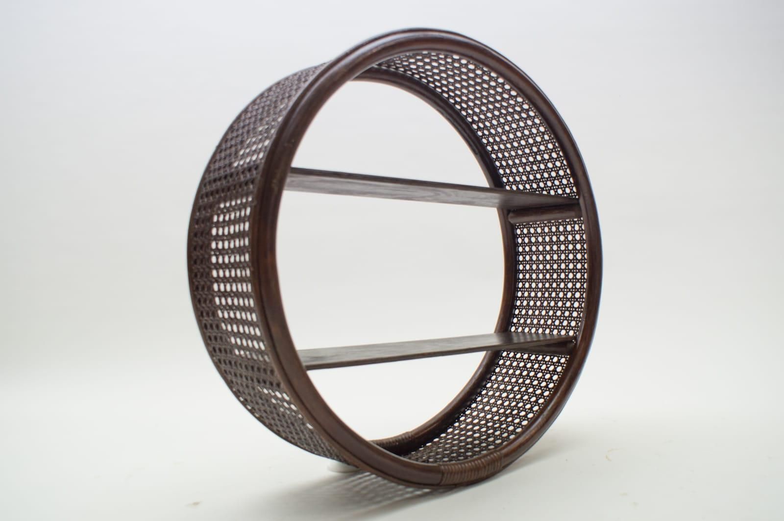 Round Bamboo And Wicker Wall Shelf, 1970s, Italy photo for sale