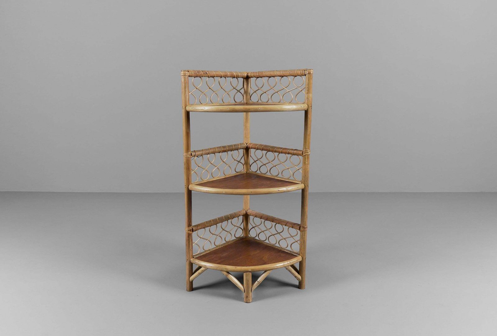 Lovely Corner Bamboo And Wicker Shelf, Italy, 1950s photo furniture