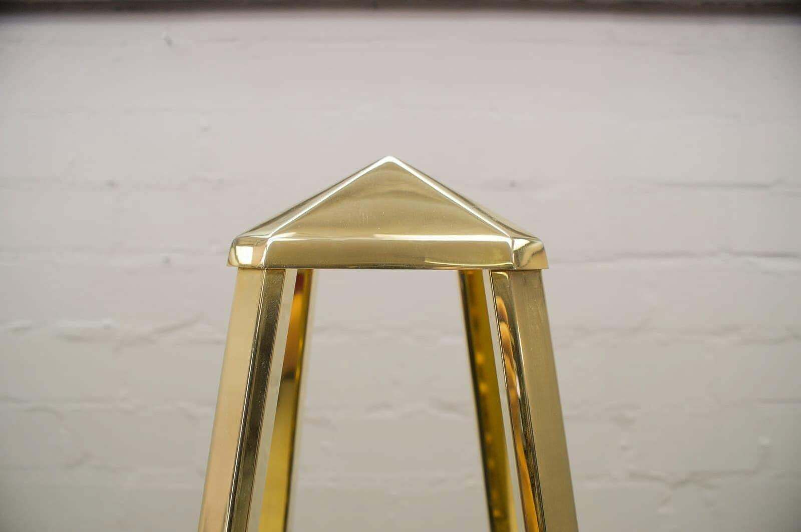 Hollywood Regency Pyramid Shelf In Gold And Smoked Glass, France 1960s photo for sale