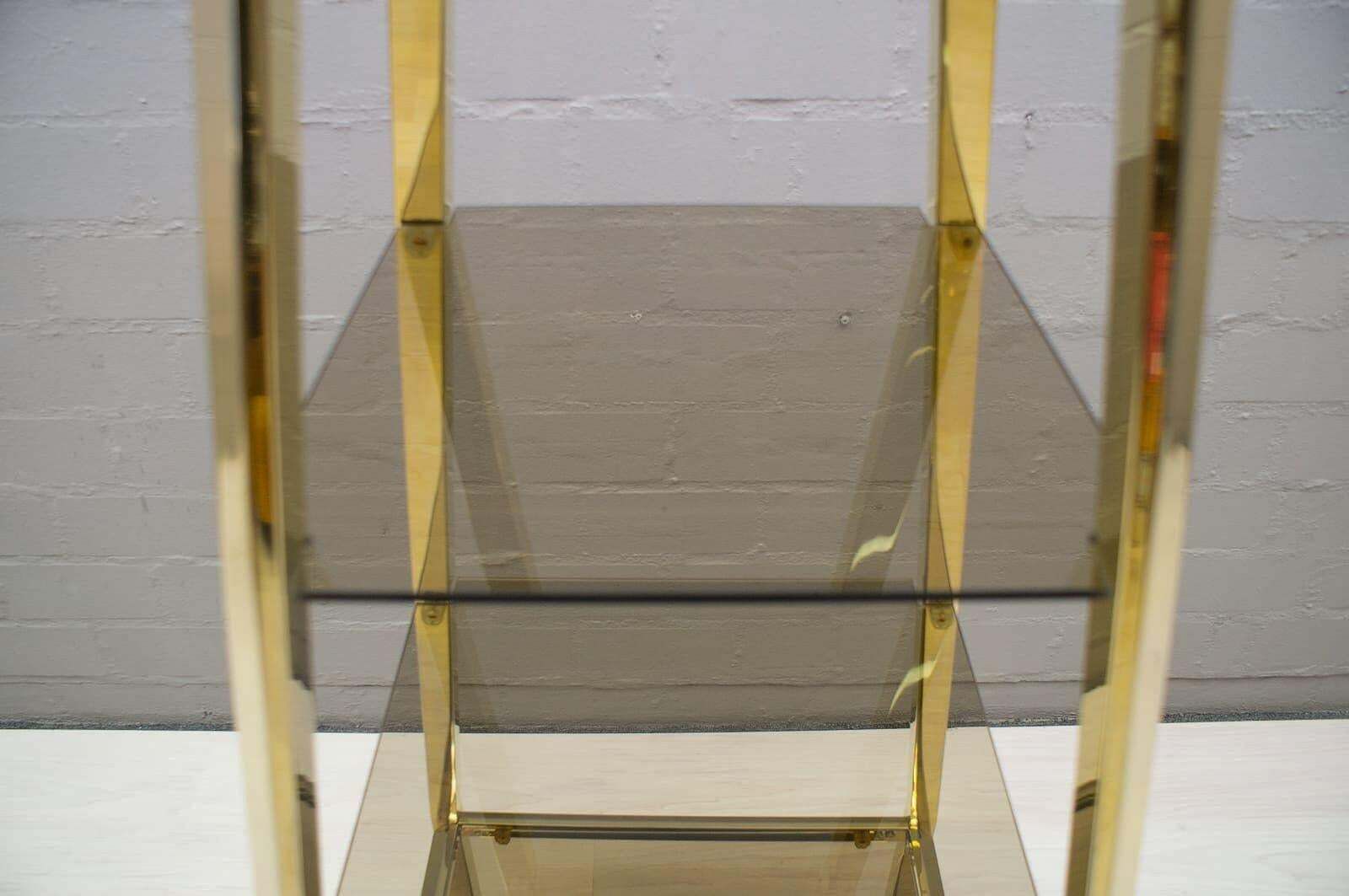 Hollywood Regency Pyramid Shelf In Gold And Smoked Glass, France 1960s photo vintage