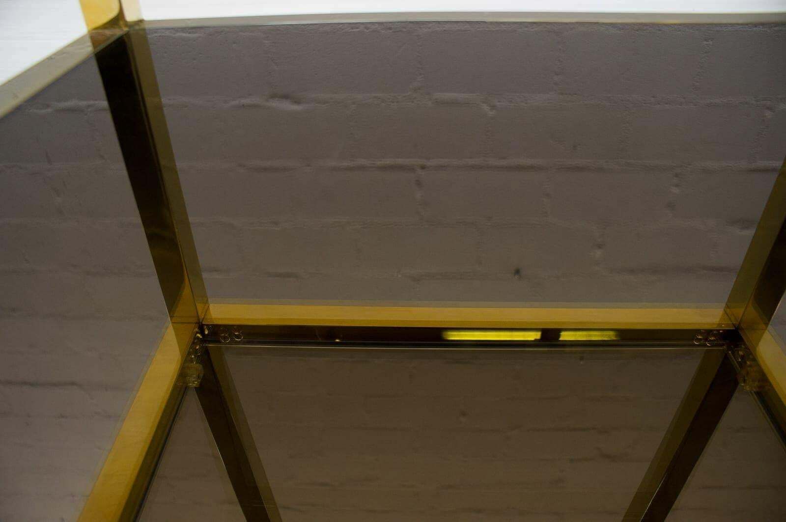 photo for sale Hollywood Regency Pyramid Shelf In Gold And Smoked Glass, France 1960s