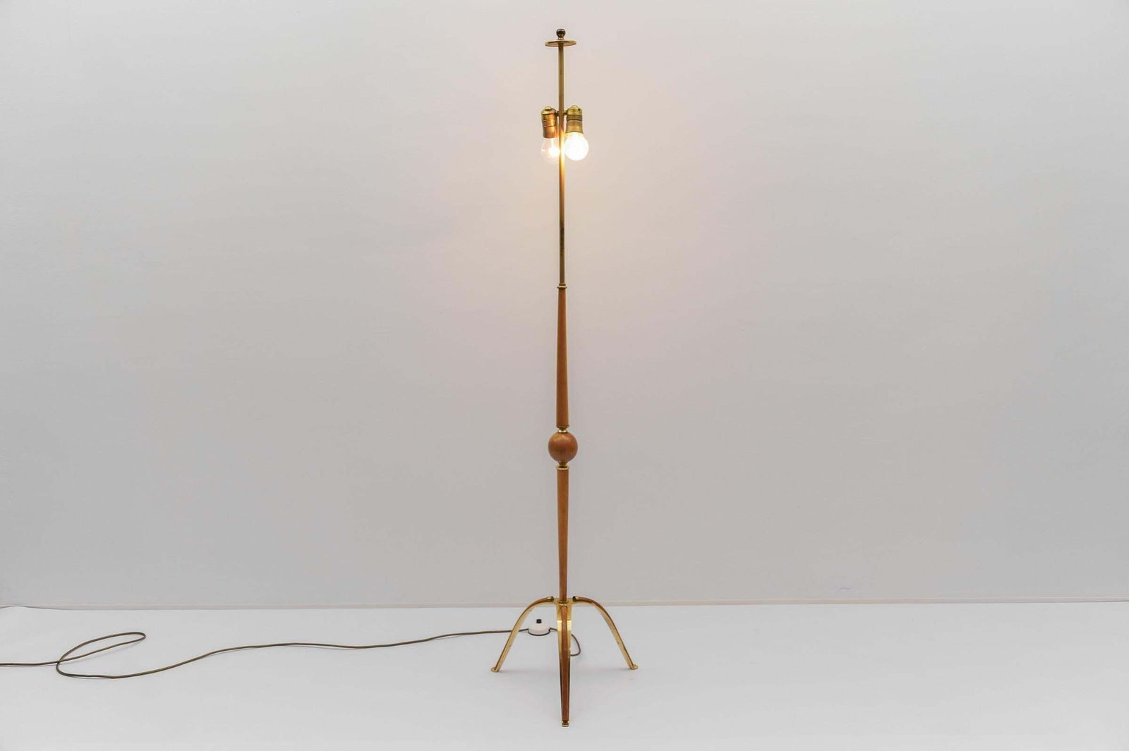 Awesome Tripod Cherry Wood And Brass Floor Lamp, 1950s photo 1062.0