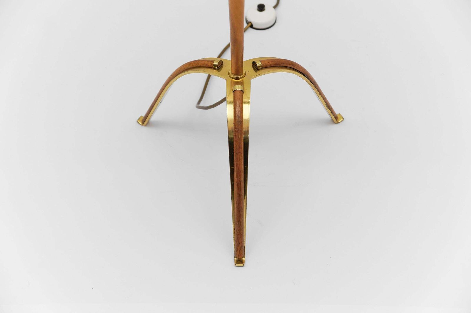 Awesome Tripod Cherry Wood And Brass Floor Lamp, 1950s photo vintage