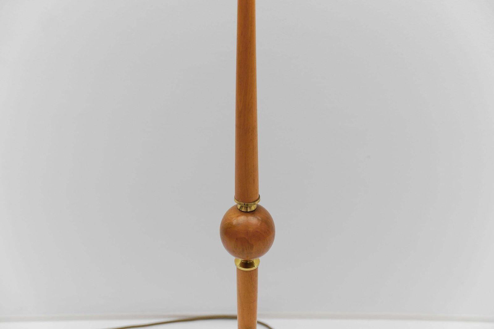 Lighting Awesome Tripod Cherry Wood And Brass Floor Lamp, 1950s photo