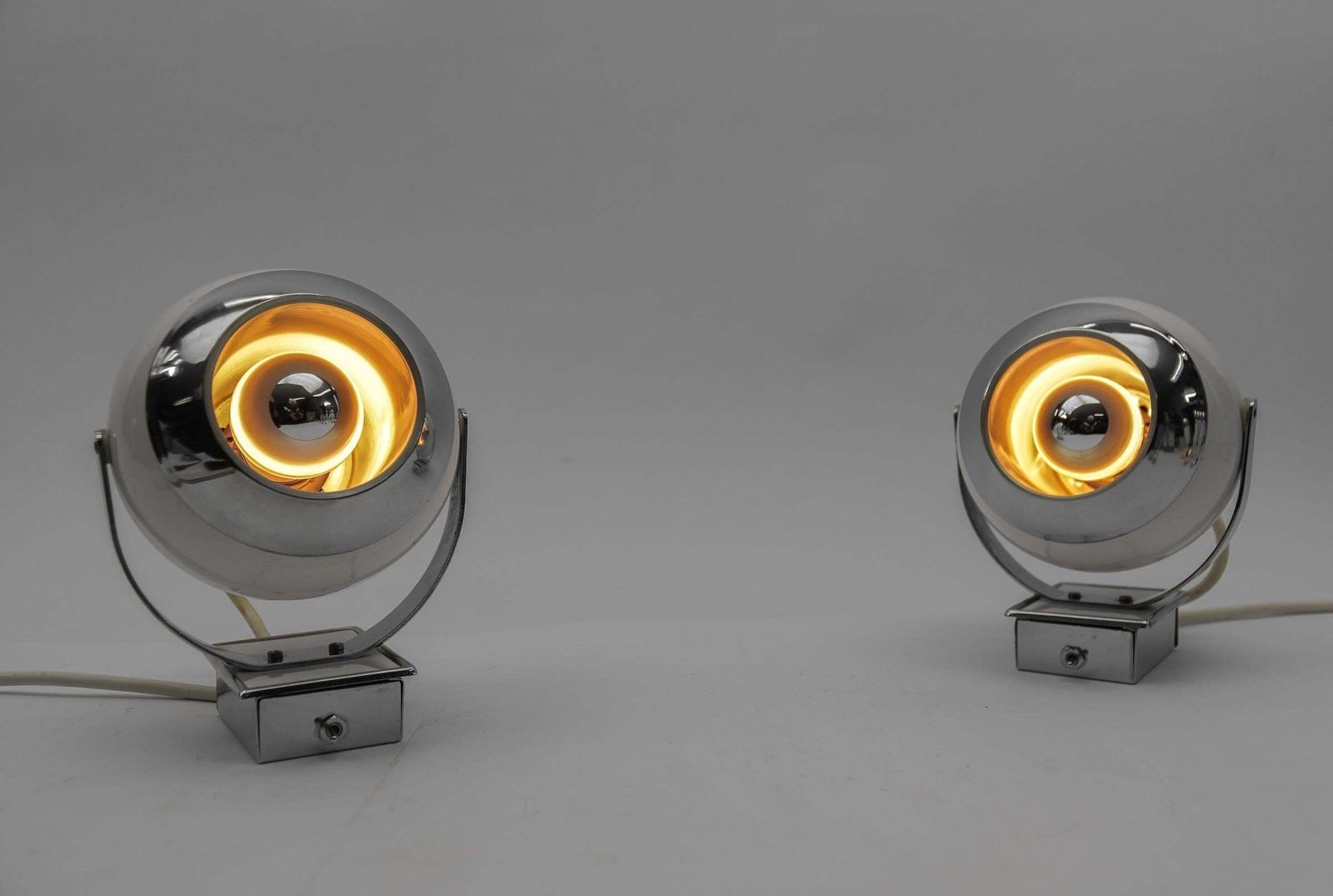 Pair Of Space Age Ball Wall Lamps In White And Chrome, 1970s photo furniture