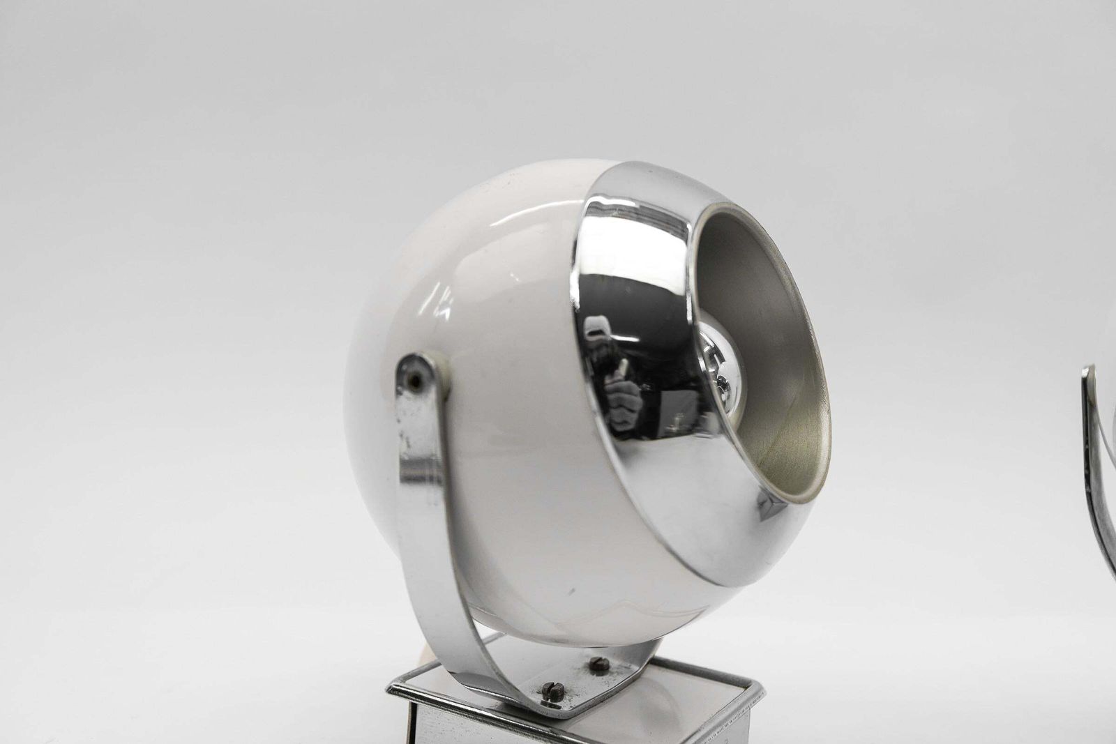 Pair Of Space Age Ball Wall Lamps In White And Chrome, 1970s photo vinterior