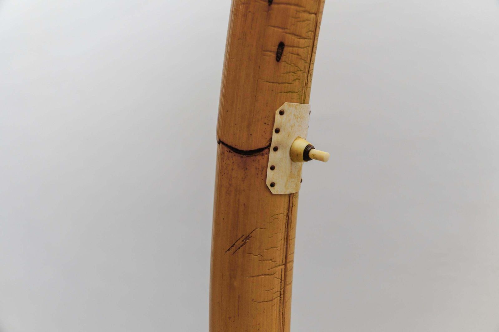 photo vintage Huge Mid Century Modern Bamboo, Brass & Rattan Arc Floor Lamp, Italy 1950s