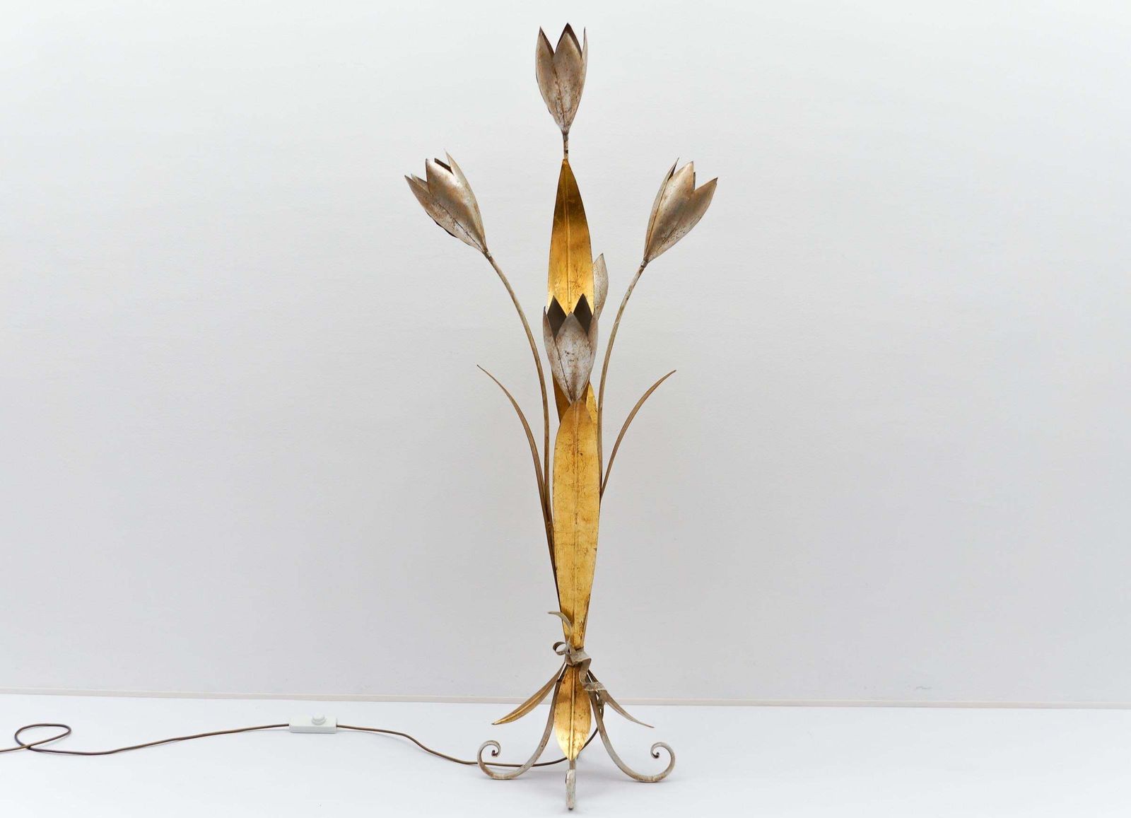 Amazing Gilded Floral Floor Lamp By Hans Kögl, Germany, 1960s photo Lighting