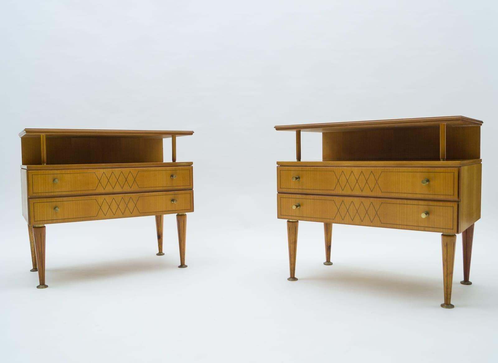 Mid Century Modern Brass And Wood Nightstands, 1950s, Set Of 2 photo furniture