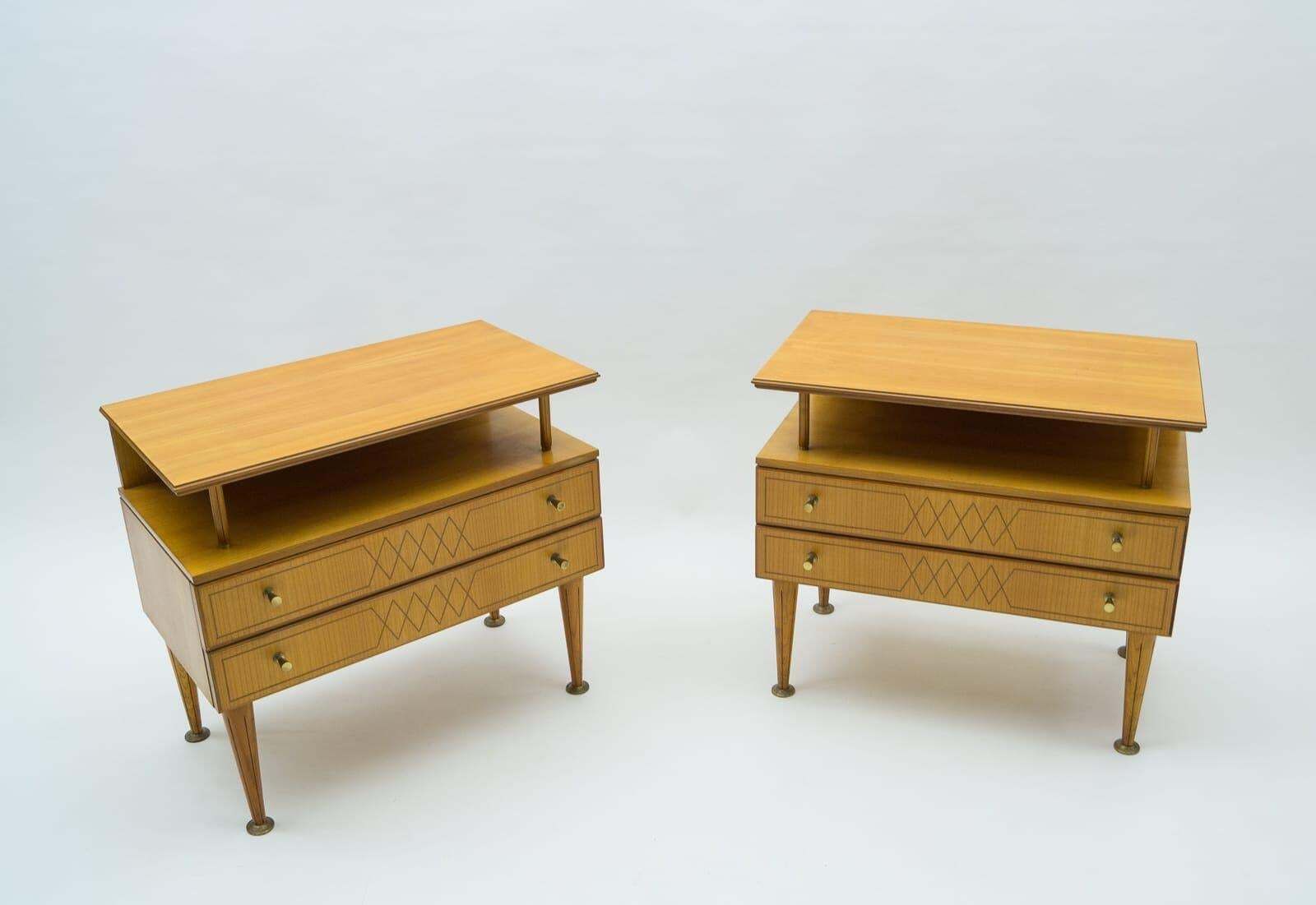 Mid Century Modern Brass And Wood Nightstands, 1950s, Set Of 2 photo 1189.0