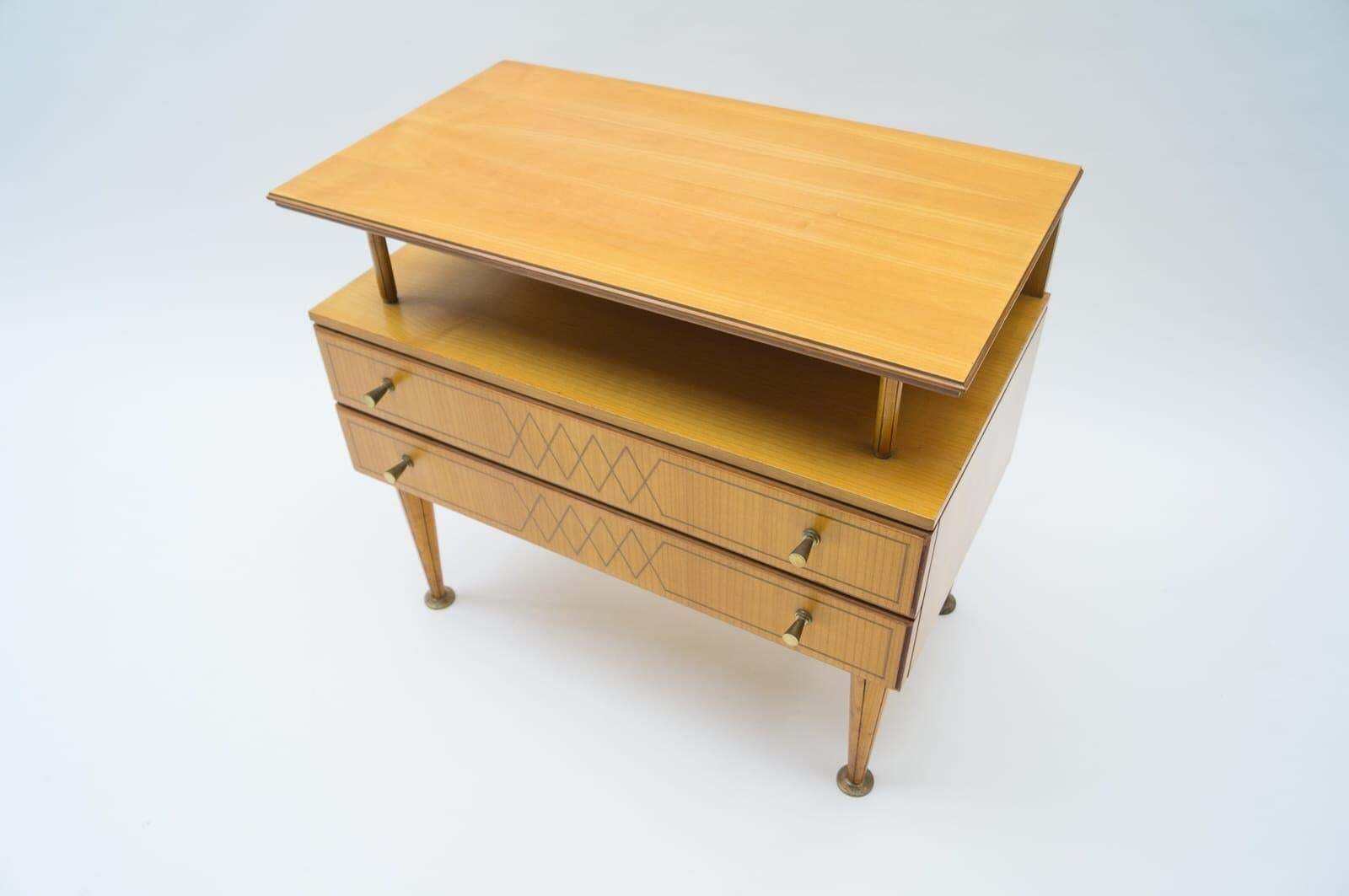 photo furniture Mid Century Modern Brass And Wood Nightstands, 1950s, Set Of 2